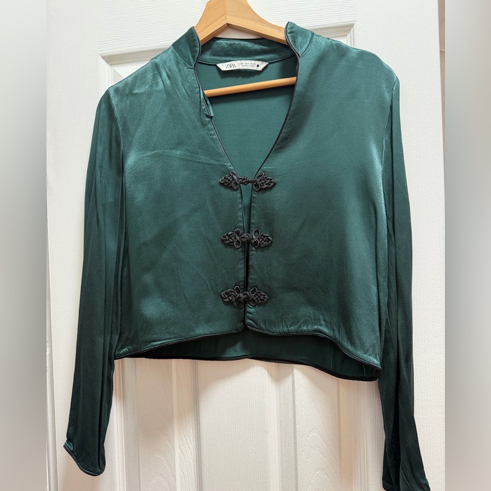 Zara Emerald Satin Cropped Blouse